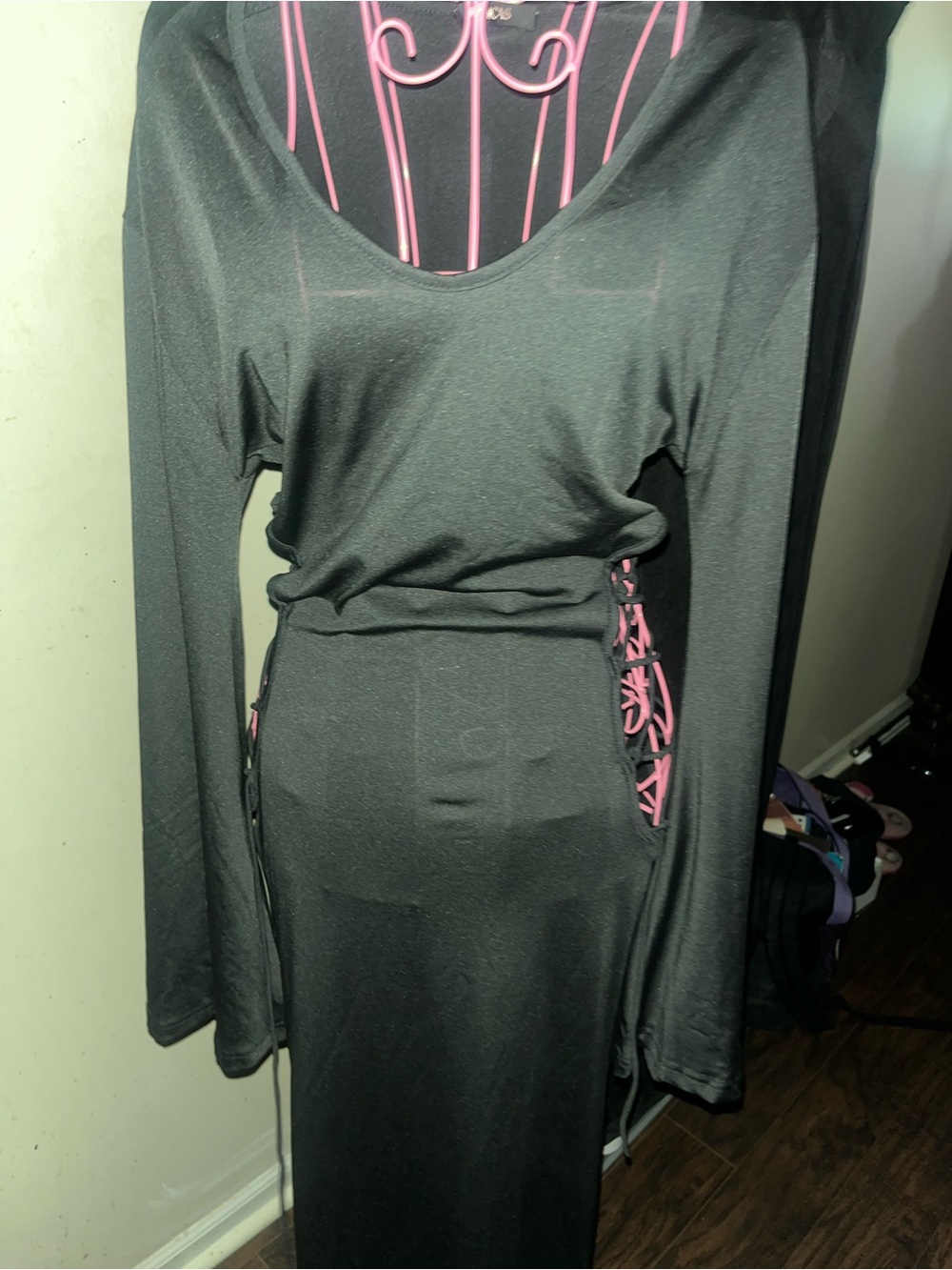 Women's Black Long Sleeve Maxi Dress - Classic Scoop Neck